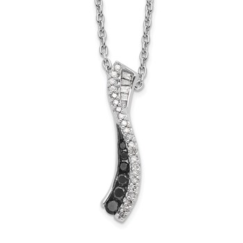 White Night Sterling Silver Rhodium-plated Black and White Diamond 18 Inch Necklace with 2 Inch Extender