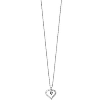 White Night Sterling Silver Rhodium-plated Black and White Diamond Heart 18 Inch Necklace with 2 Inch Extender — alternate view