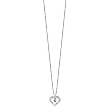 White Night Sterling Silver Rhodium-plated Black and White Diamond Heart 18 Inch Necklace with 2 Inch Extender — alternate view