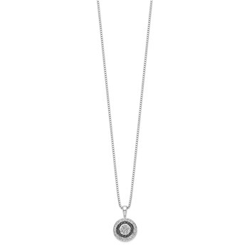 White Night Sterling Silver Rhodium-plated Black and White Diamond Circle Pendant 18 Inch Necklace with 2 Inch Extender — alternate view