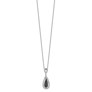 White Night Sterling Silver Rhodium-plated Black and White Diamond Double Teardrop 18 Inch Necklace with 2 Inch Extender — alternate view