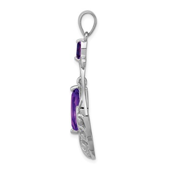 Sterling Silver Rhodium-plated Amethyst Fancy Pendant — alternate view