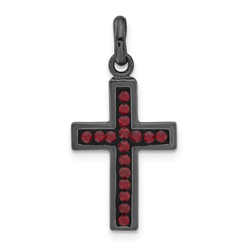 Sterling Silver Black Ceramic Red Crystal Cross Pendant