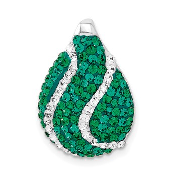 Sterling Silver Green & White Stellux Crystal Teardrop Slide