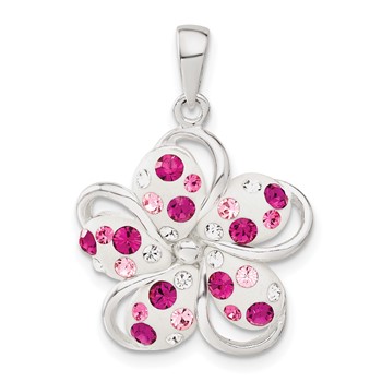 Sterling Silver Pink and White Stellux Crystal Flower Pendant
