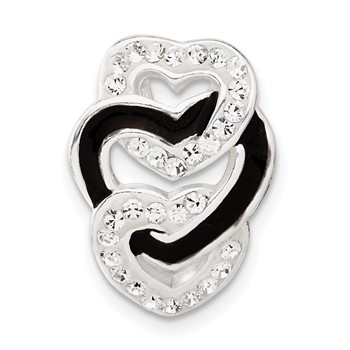 Sterling Silver Enameled Stellux Crystal Triple Heart Slide