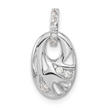 Sterling Silver Rhodium-plated CZ Geometric Oval Pendant