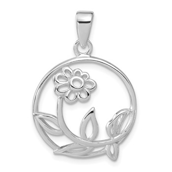 Sterling Silver Polished Flower Circle Pendant