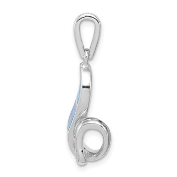 Sterling Silver Rhod-plated CZ Blue Inlay Created Opal Twisted Pendant — alternate view