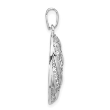 Sterling Silver Rhodium-plated CZ Oval Swirl Design Pendant — alternate view