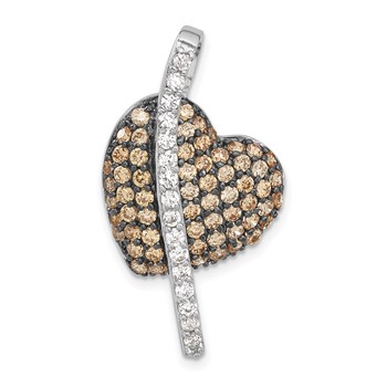Sterling Silver w/ Black Rhodium Champagne & Clear CZ Heart Pendant