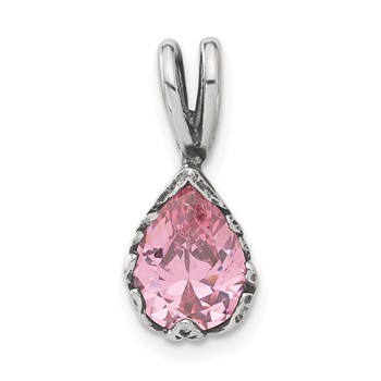 Sterling Silver Antiqued Pink Teardrop CZ Pendant