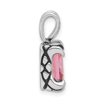 Sterling Silver Antiqued Emerald Shaped Pink CZ Pendant — alternate view
