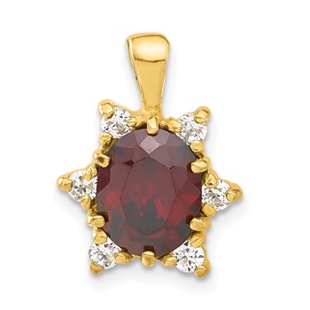 Sterling Silver Flash Gold-plated Red & White CZ Oval Pendant