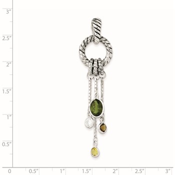 Sterling Silver Antiqued Brown/Green/Yellow/Clear CZ Pendant — alternate view