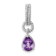 Image of Sterling Silver Rhodium Amethyst Pear Twisted Pendant