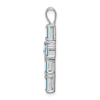 Sterling Silver Rhodium Plated Aquamarine Cross Pendant — alternate view