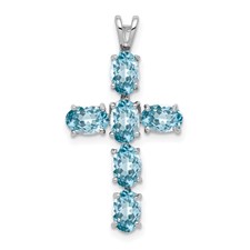 Image of Sterling Silver Rhodium Plated Light Swiss Blue Topaz Cross Pendant