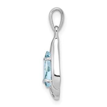Sterling Silver Rhodium Plated Diamond and Aquamarine Pendant — alternate view