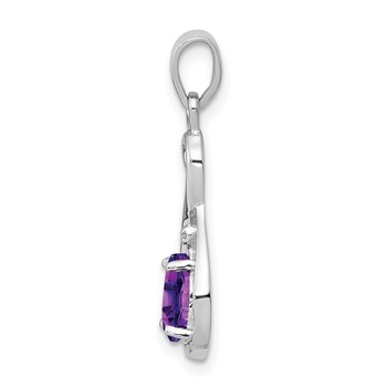Sterling Silver Rhodium Plated Diamond and Amethyst Teardrop Pendant — alternate view