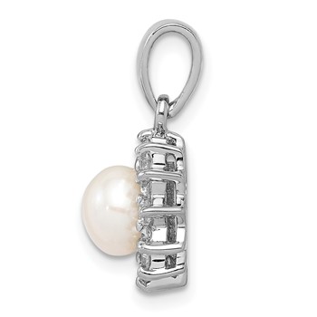 Sterling Silver Rhodium Plated FW Cultured Pearl and CZ Pendant — alternate view