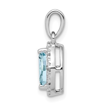 Sterling Silver Rhodium-plated Diamond and Aquamarine Pendant — alternate view