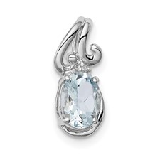 Image of Sterling Silver Rhodium Plated Dia. & Aquamarine Oval Pendant