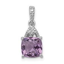 Image of Sterling Silver Rhodium Plated Diamond and Amethyst Cushion Pendant