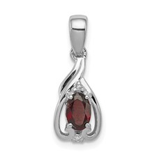 Image of Sterling Silver Rhodium Plated Diamond & Garnet Oval Pendant