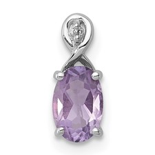 Image of Sterling Silver Rhodium Plated Diamond and Amethyst Oval Pendant