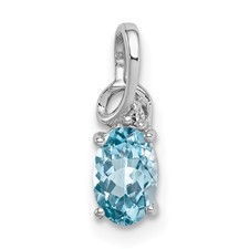 Image of Sterling Silver Rhodium Plated Diamond & Sky Blue Topaz Oval Pendant