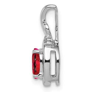 Sterling Silver Rhodium Plated Diamond & Ruby Oval Pendant — alternate view