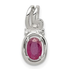 Image of Sterling Silver Rhodium Plated Diamond & Ruby Oval Pendant