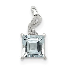 Image of Sterling Silver Rhodium Plated Dia. & Aquamarine Square Pendant