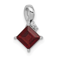 Image of Sterling Silver Rhodium Plated Diamond & Garnet Square Pendant