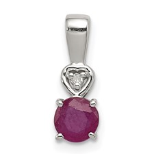 Image of Sterling Silver Rhodium Plated Diamond & Ruby Round Pendant