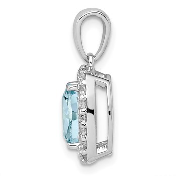 Sterling Silver Rhodium Plated White Topaz & Aquamarine Pendant — alternate view