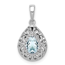 Image of Sterling Silver Rhodium Plated Aquamarine Teardrop Pendant