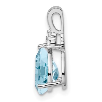 Sterling Silver Rhodium Diamond & Lght Sw. Blue Topaz Teardrop Pendant — alternate view