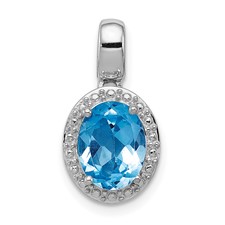 Image of Sterling Silver Rhodium-plated with Light Swiss Blue Topaz Oval Pendant