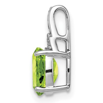Sterling Silver Rhodium-plated Diamond and Peridot Oval Pendant — alternate view