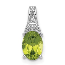Image of Sterling Silver Rhodium-plated Diamond and Peridot Oval Pendant