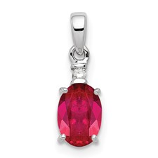 Image of Sterling Silver Rhodium Plated Diamond & Ruby Oval Pendant