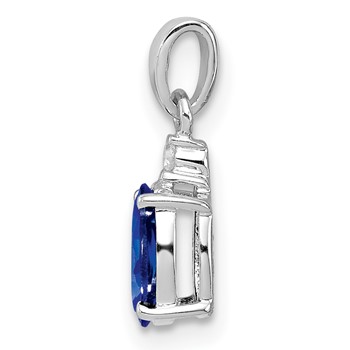 Sterling Silver Rhodium Plated Diamond & Sapphire Oval Pendant — alternate view