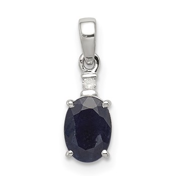 Sterling Silver Rhodium Plated Diamond & Sapphire Oval Pendant