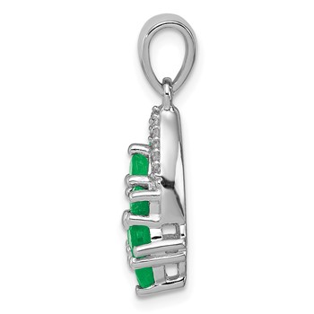 Sterling Silver Rhodium-plated Diamond & Emerald Pendant — alternate view