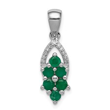 Image of Sterling Silver Rhodium-plated Diamond & Emerald Pendant