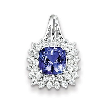 Sterling Silver White Topaz & Tanzanite Square Pendant