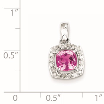 Sterling Silver Rhodium-plated Diamond & Pink Tourmaline Square Pendant — alternate view