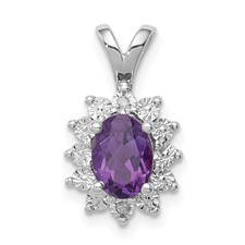 Image of Sterling Silver Rhodium-plated Diamond and Amethyst Pendant